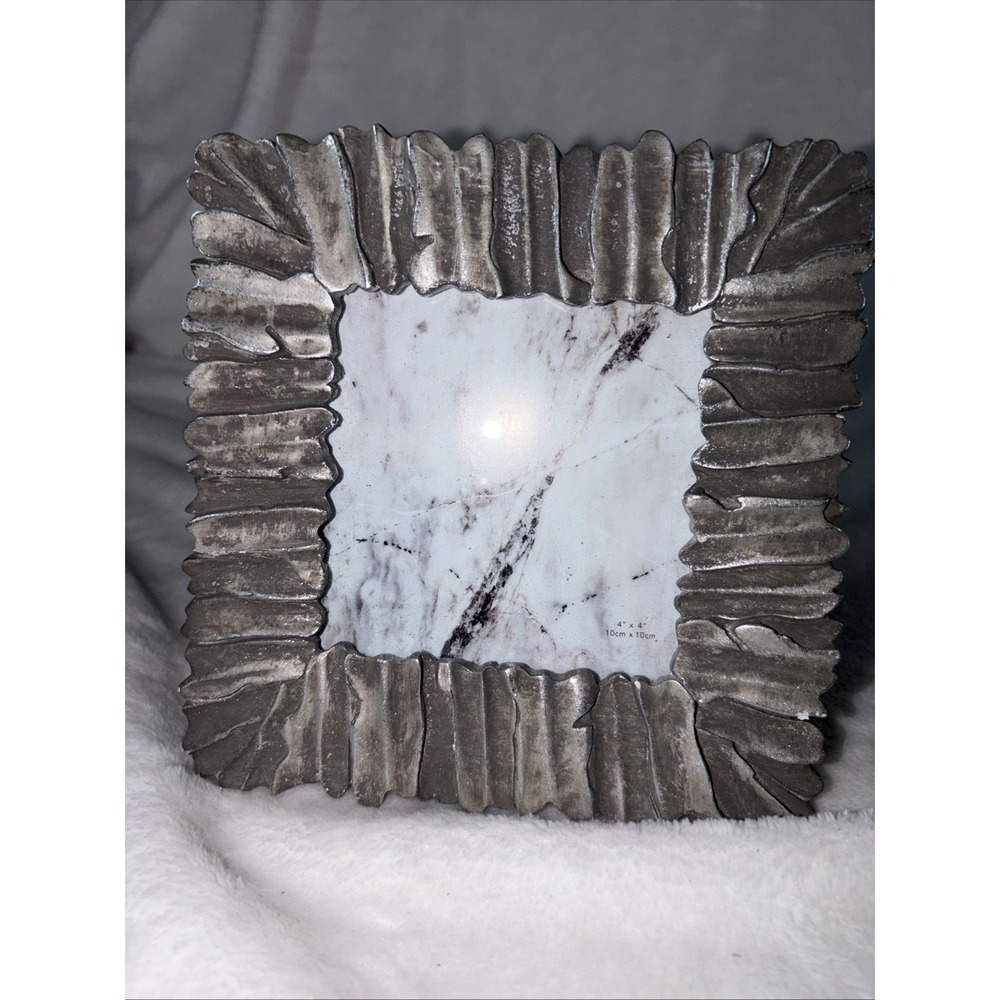 Azure Hammered Picture Frame Brutalist style Silver-tone metal 4x4 Textured